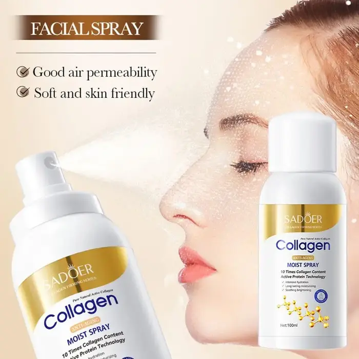 SADOER Spray Hydratant au Collagène 100ml Brume Hydratante avec Technologie Protéinée Active pour une Nutrition Quotidienne et un Soin Doux de la Peau