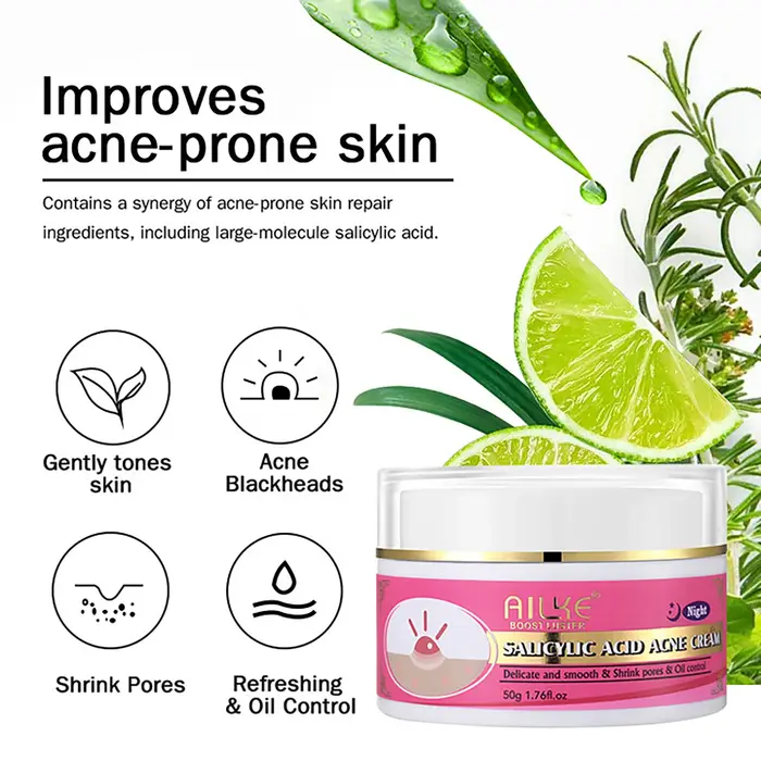 AILKE Crème Visage Bio Anti-Acné, Nettoyante, Éclaircissante, Élimine l'Acné, Non Grasse, Contrôle d