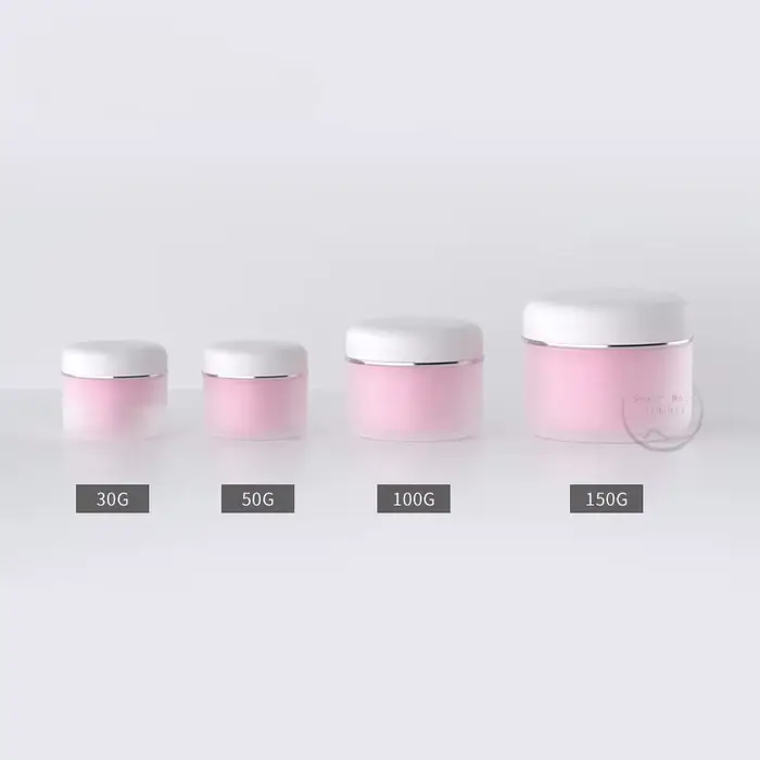 Pots cosmétiques en plastique vides à double paroi, 30-150g, à angle arrondi, rose et blanc givré, a