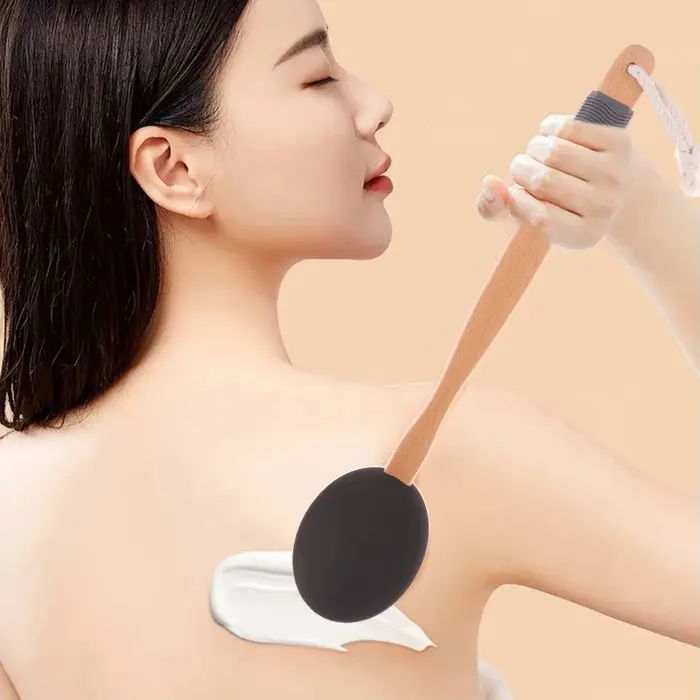 【LM】Applicateur multifonctionnel en silicone à long manche pour lotion, crème solaire et pommade, brosse de douche nettoyante pour le corps, applicateur de crème solaire pour le dos
