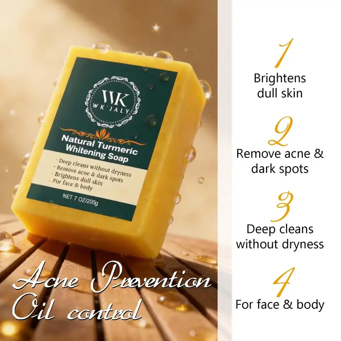 Savon éclaircissant au curcuma WK JALY, anti-acné, anti-taches brunes, avec acide hyaluronique, pour