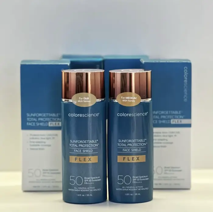 Crème solaire minérale teintée Colorescience Sunforgettable Face Shield Flex à large spectre