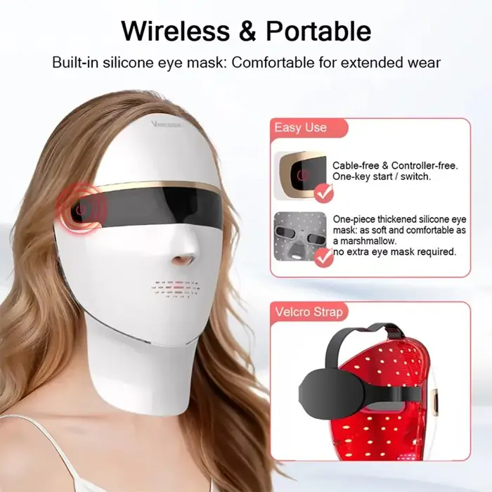 Masque facial LED pour le soin du cou, 98 LED, 7 couleurs de lumière rouge, contrôle tactile, rechargeable, rajeunissement de la peau, anti-âge, appareil de beauté sans fil