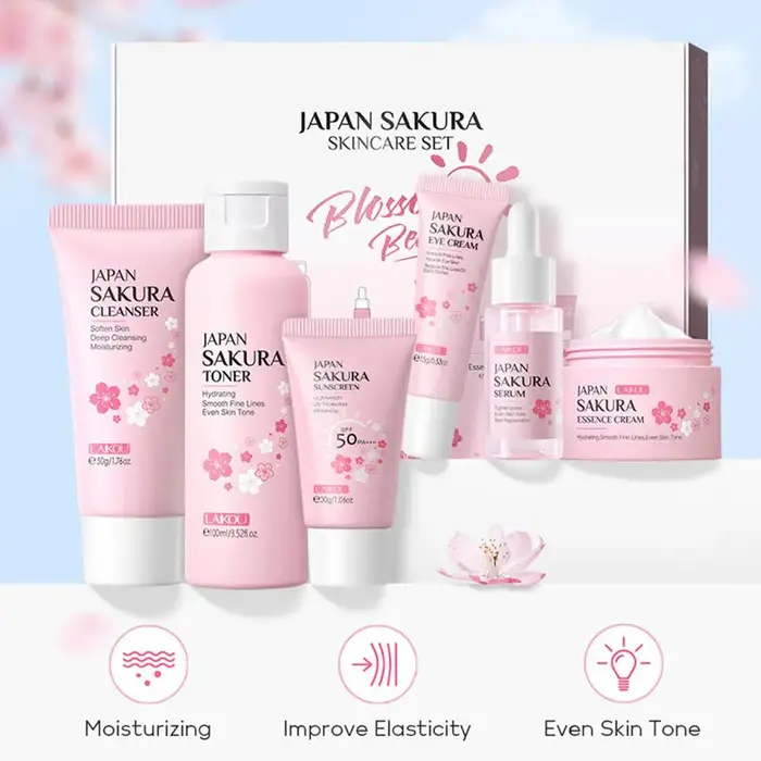 6 pièces/ensemble Sakura ensembles de soins de la peau crème pour le visage sérum Toner nettoyant