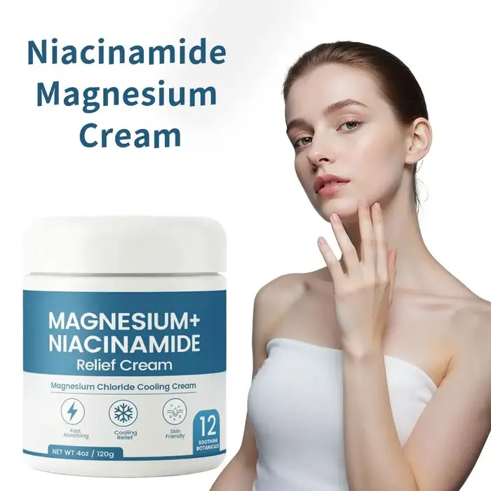 Crème au magnésium pour soulager les nerfs avec niacinamide, hydratante, réparatrice de la barrière cutanée pour les genoux, les articulations, les muscles, massage