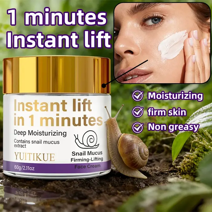 Crème raffermissante à la mucine d'escargot qui lifte instantanément en 1 minute, hydrate en profondeur et contient de l'extrait de mucine d'escargot