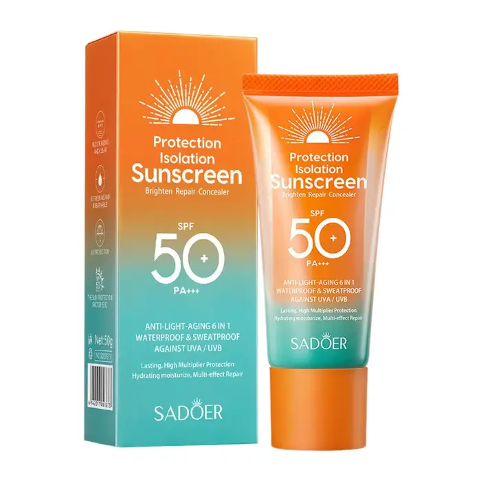 Crème solaire visage SPF50 PA+++ 50g, protection antioxydante UVA/UVB, résistante à l'eau et à la tr