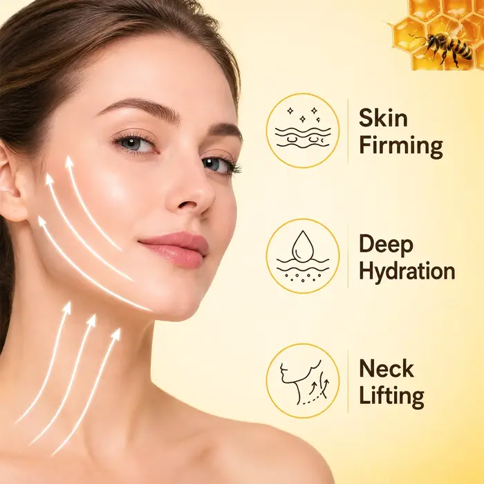 Crème visage et cou au venin d'abeille avec acide hyaluronique – Hydratant liftant, lissant et hydratant pour une amélioration visible du contour.