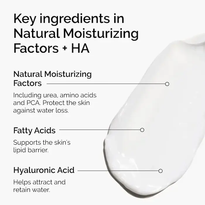Facteurs hydratants naturels + hydratant quotidien à l'acide hyaluronique avec acides aminés et lipides cutanées protégés pour la peau
