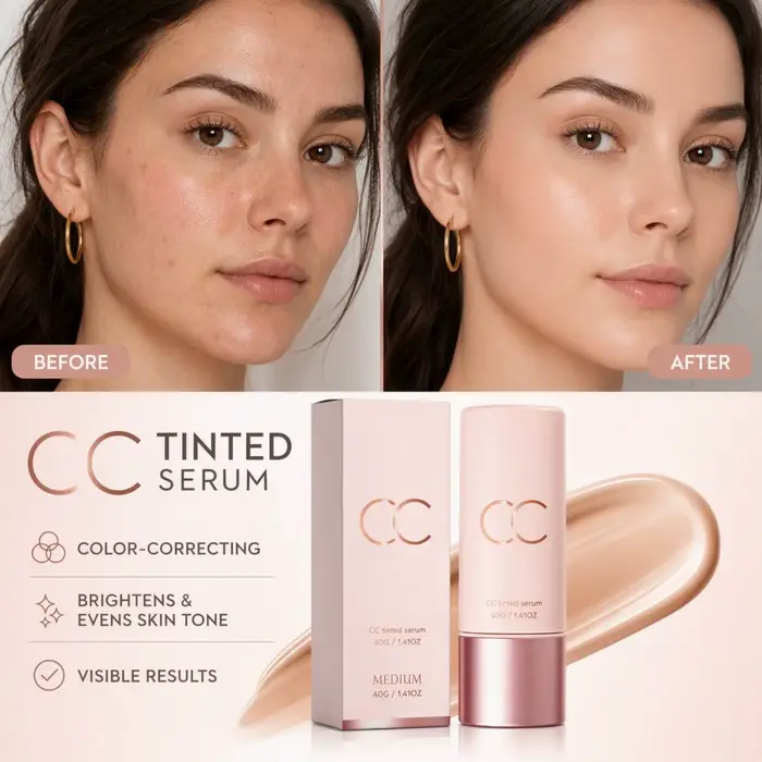 Crème Correctrice de Couleur CC Légère, Lisse, Sans Agglomération, Unifie le Teint, Éclat Naturel, Application Facile, Sans Maquillage pour Femme, Usage Quotidien
