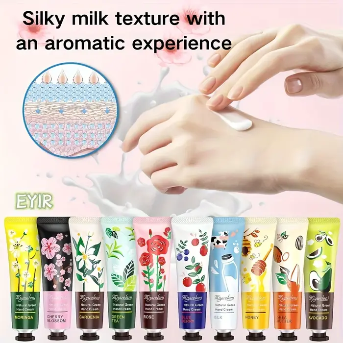 Coffret cadeau de crème pour les mains au parfum floral, hydratante et nourrissante, parfum frais non gras, texture de lotion à absorption rapide