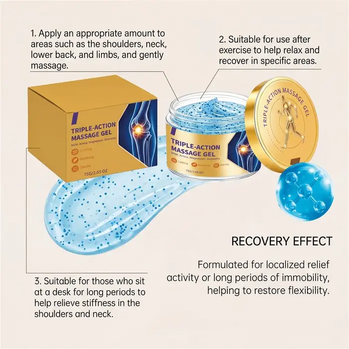 Gel de massage apaisant à base d'eau, hydrate et nourrit la peau en profondeur, non gras et facile à nettoyer, pour une routine quotidienne d'hydratation de la peau.
