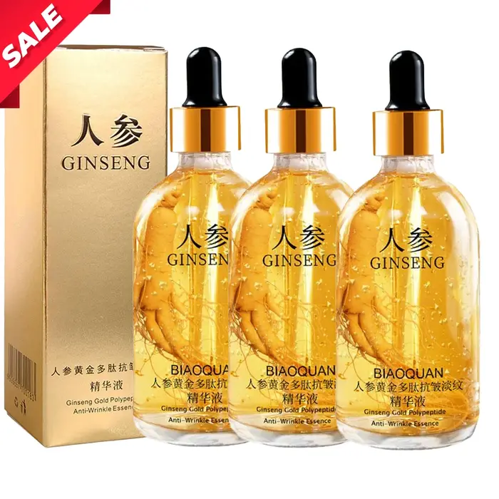 Sérum Visage Anti-rides Hydratant à l'Essence de Polypeptide de Ginseng Or, Soin Profond Nourrissant, Éclaircissant et Raffermissant pour la Peau