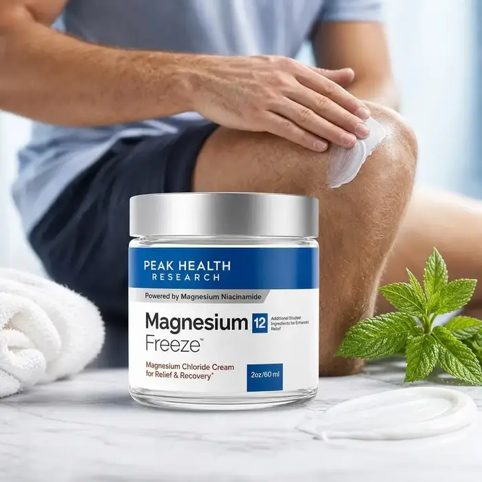 Crème Hydratante Magnésium 12 60ml par Peak Health Research Hydrate en profondeur, apaise la peau, crème apaisante pour le corps.