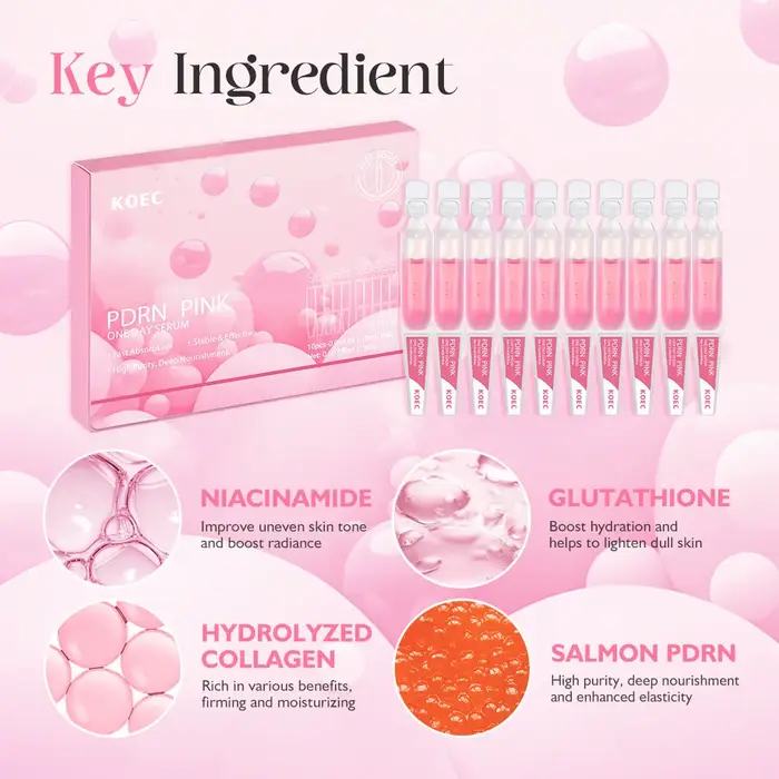 10 flacons/boîte – Sérum PDRN PINK ONE DAY – Ampoule raffermissante et hydratante – Lissage de la peau – Contrôle du sébum – Affinage des pores – Essence de rajeunissement cutané
