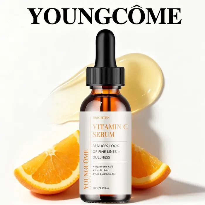 Sérum à la vitamine C hydratant pour le visage avec acide hyaluronique, acide férulique et huile d'argousier pour une nutrition quotidienne de la peau, léger