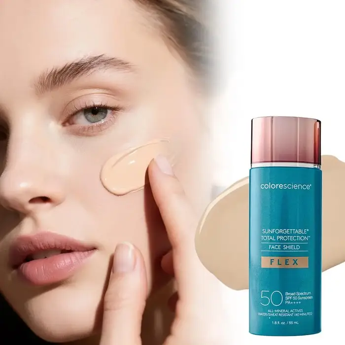 Colorescience Sunforgettable Total Protection Face Shield Flex SPF50 Crème solaire entièrement minérale PA++++ Résistante à l'eau et à la transpiration pendant 40 minutes