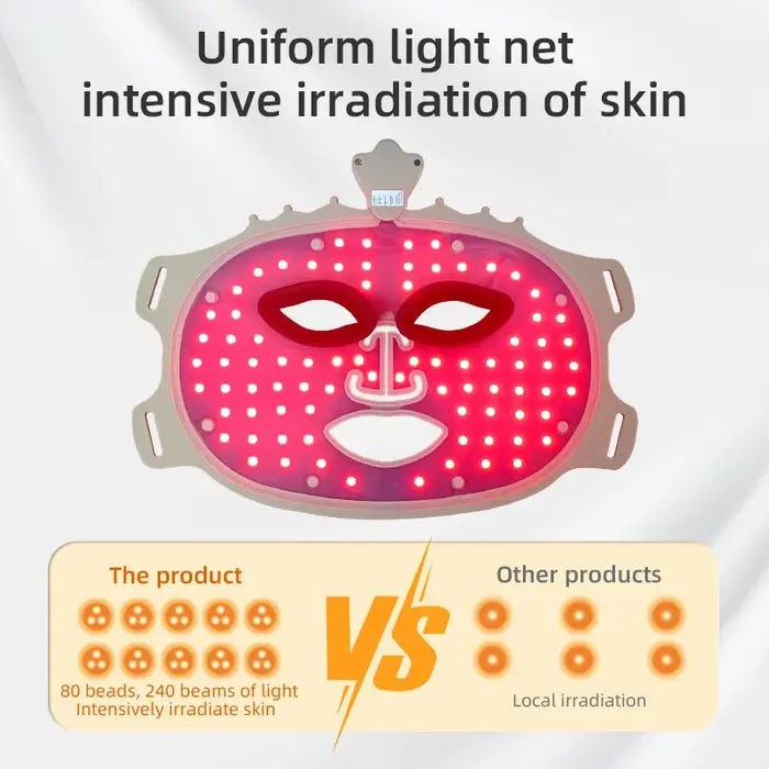 Masque Facial Led luminothérapie 7 couleurs masque en Silicone visage complet 240 perles de lampe sans fil thérapie par la lumière rouge masque Photon