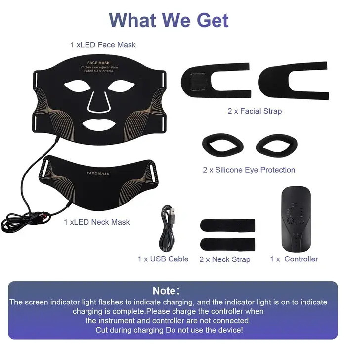 Masque facial LED sans fil avec cou 7 couleurs