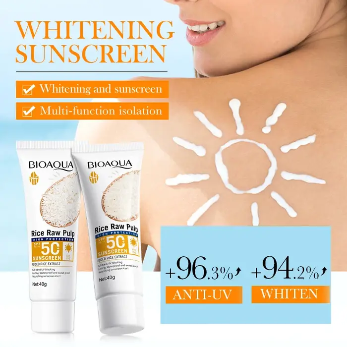 BIOAQUA pulpe brute de riz Spf 50 + crème solaire pour visage corps cou dos protecteur bloqueur
