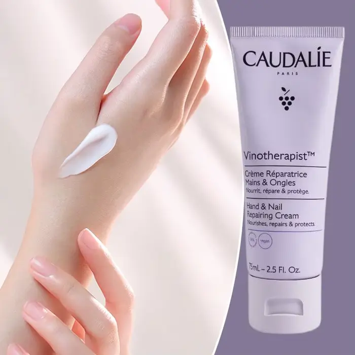 CAUDALIE Vinotherapist Crème Réparatrice Mains et Ongles 75ml Crème Hydratante et Nourrissante aux Pépins de Raisin Soin Peaux Sèches