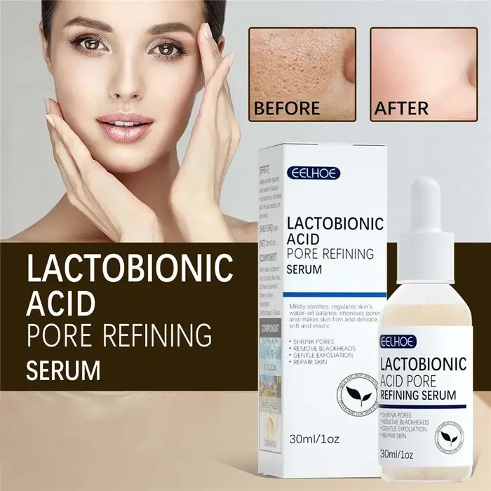 EELHOE acide lactobionique rétrécit les pores sérum pour le visage réparation de la peau points noirs propres acné soins