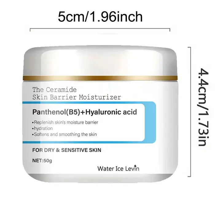 Ceramide Barrière Hydratante Pantenol Acide Hyaluronique. Soulevez instantanément et fermes. Hydrate et lisse. Soulagement de la peau sèche et sensible.