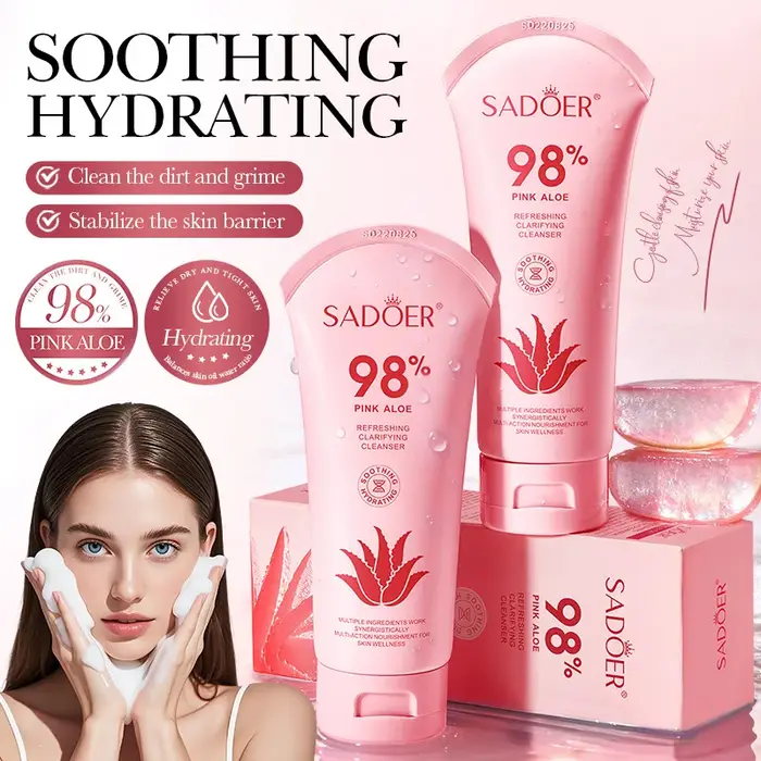 SADOER Nettoyant Visage Rose à l'Aloe Hydratant Nettoyage en Profondeur Anti-âge Apaisant Mousse Nettoyante Soin de la Peau
