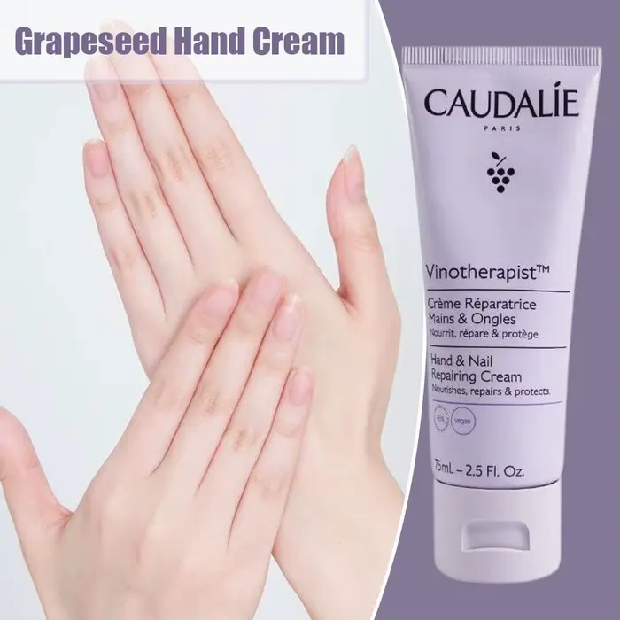 CAUDALIE Vinotherapist Crème Réparatrice Mains et Ongles 75ml Crème Hydratante et Nourrissante aux Pépins de Raisin Soin Peaux Sèches
