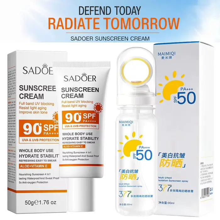 Crème solaire à haute protection SPF50+ SPF90+ PA+++ Imperméable Résistante à la transpiration Hydratation longue durée 50g/90ml