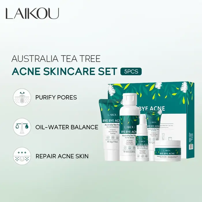LAIKOU-Ensemble de soins de la peau contre l'acné au sapin à thé australien, nettoyant, toner, sérum