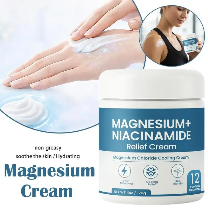Crème au magnésium pour soulager les nerfs avec niacinamide, hydratante, réparatrice de la barrière cutanée pour les genoux, les articulations, les muscles, massage