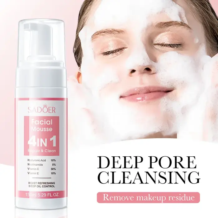 SADOER 4 en 1 Mousse pour le visage Mousse de lavage du visage nettoyant pour le visage hydratant éc