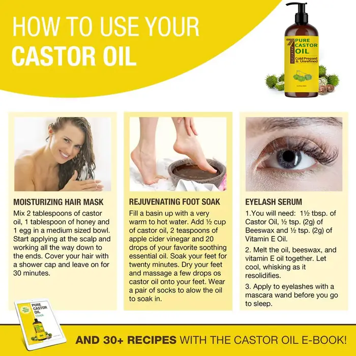 Huile de ricin 100 % pure pour la croissance des cils et des sourcils