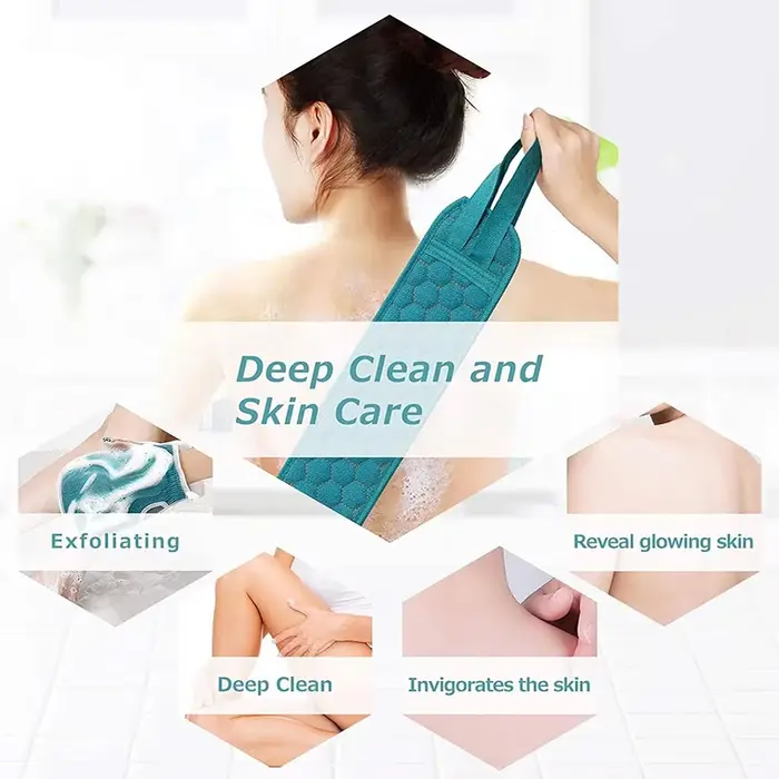 Ensemble de gommages exfoliants pour le corps avec gant de bain pour le dos et éponge loofah pour un nettoyage en profondeur et une hygiène optimale