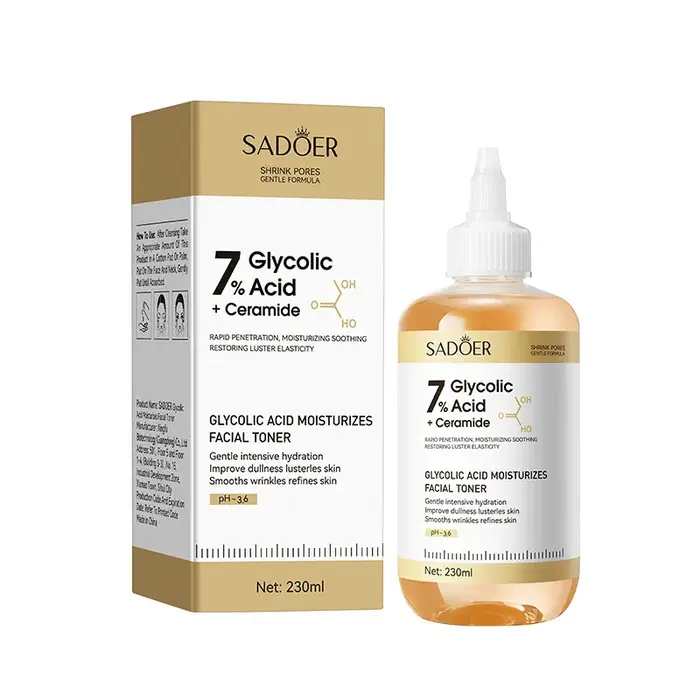 SADOER Sérum Tonifiant à l'Acide Glycolique 7% – Tonique Facial Rajeunissant, Hydratant, Raffermissa