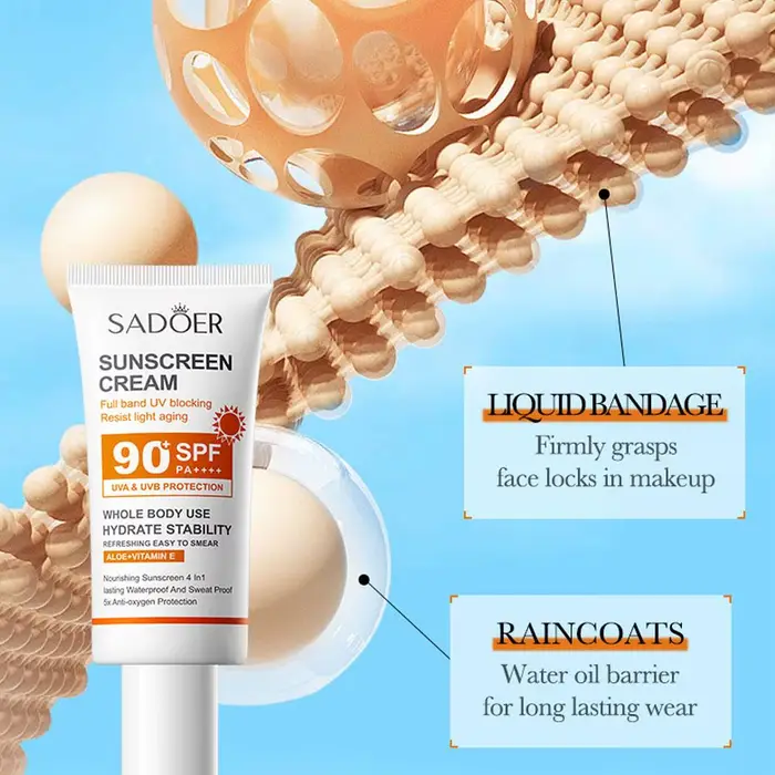 Crème solaire à haute protection SPF50+ SPF90+ PA+++ Imperméable Résistante à la transpiration Hydratation longue durée 50g/90ml