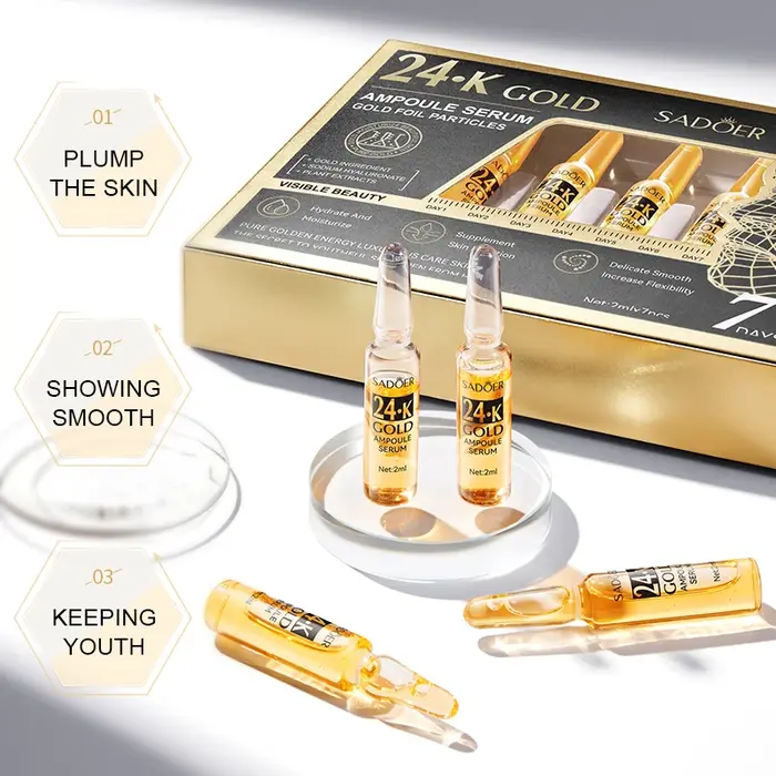 SADOER 24k Ampoule d'or huile d'essence pour le visage hydratant raffermissant acide hyaluronique sérum éclaircissant