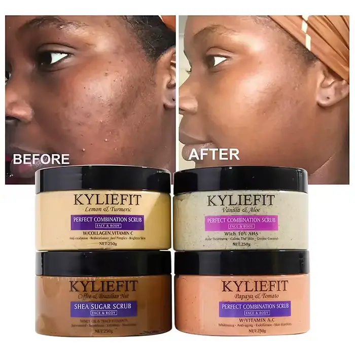KYLIEFIT Exfoliant naturel au sel pour le corps et le visage, éclaircissant, hydratant, élimine les