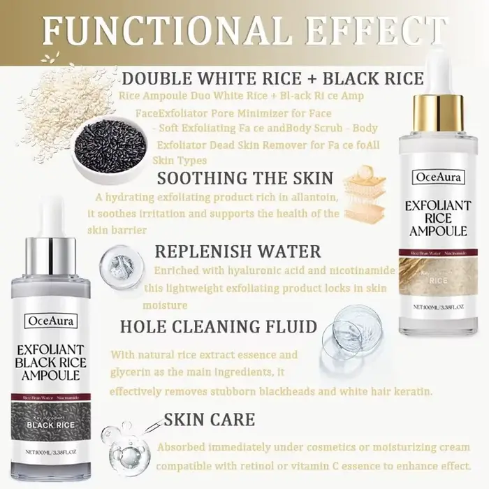 Essence exfoliante de riz noir et blanc