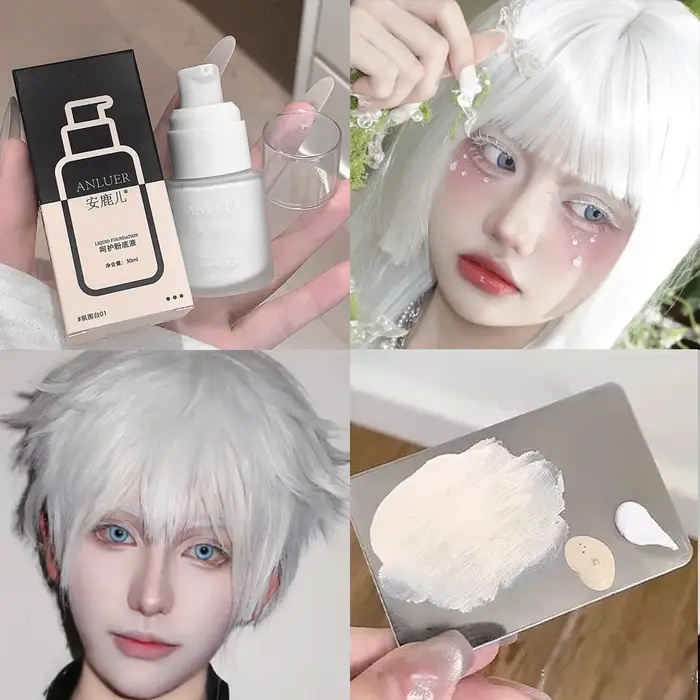 Fond de teint liquide blanc, texture pure, soyeuse et crémeuse, fini mat, longue tenue, résistant au