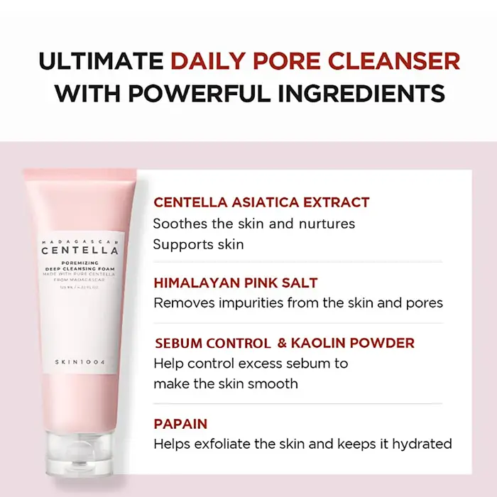 SKIN1004 Madagascar Centella Poremizing Deep Cleansing Foam 125ml, Mousse volumineuse, Nettoyage complet, Soins de la peau coréens, Maquillage coréen