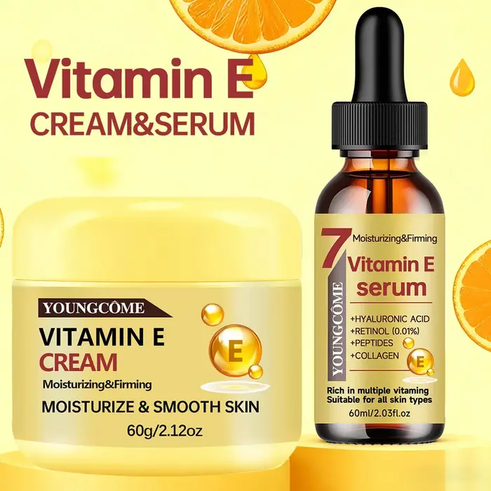 YOUNGCOME Ensemble crème et sérum à la vitamine E – Soin visage hydratant anti-âge pour tous les types de peau 30/60 ml