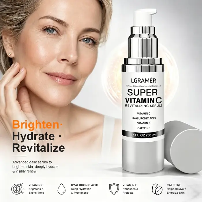 Sérum Visage Super Vitamine C, Spécialement Conçu pour les Peaux Matures, Essence Faciale Coréenne Légère Revitalisante pour une Peau Saine