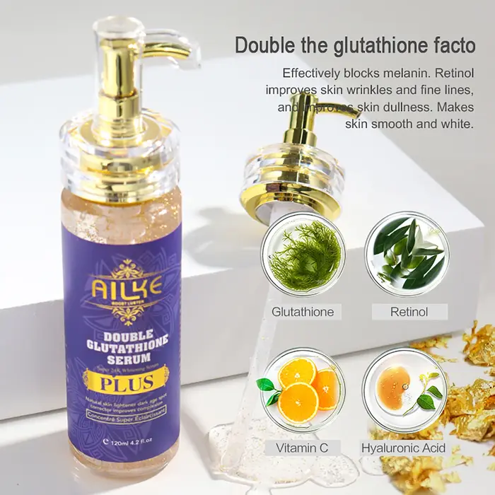 AILKE Essence Blanchissante 4,2 fl.oz 120 ml, Sérum Éclaircissant pour le visage avec Double Glutath