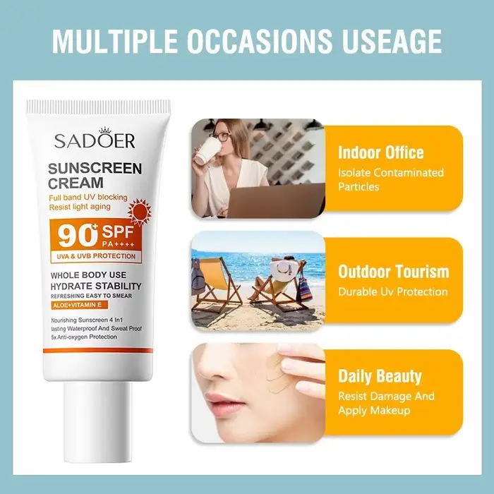 Sadoer crème solaire à haute Protection SPF 90 + PA +++ blanchissant imperméable résistant à la sueur hydratant durable