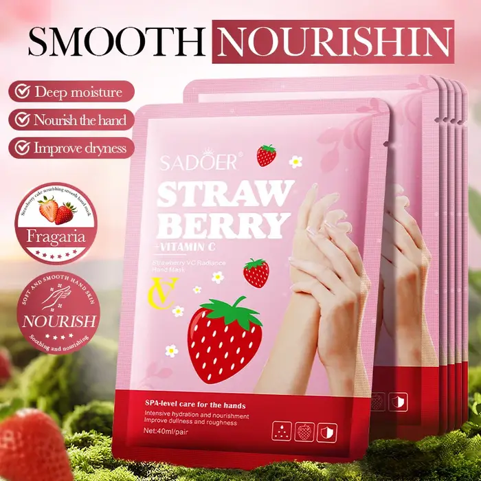 5 paires SADOER fraise masque pour les mains blanchissant hydratant anti-âge Anti rides exfoliant ga