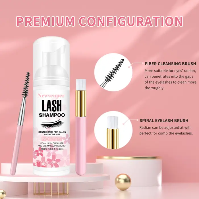 Shampoing pour cils 100ML + brosse et baguette de Mascara nettoyage moussant pour les paupières