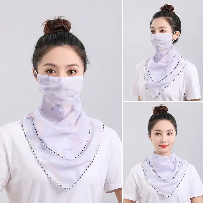 UPF 50+ Protection solaire voile facial écharpe-masque de cou en mousseline de soie respirante pour voyage en plein air cyclisme filtre UV couverture légère