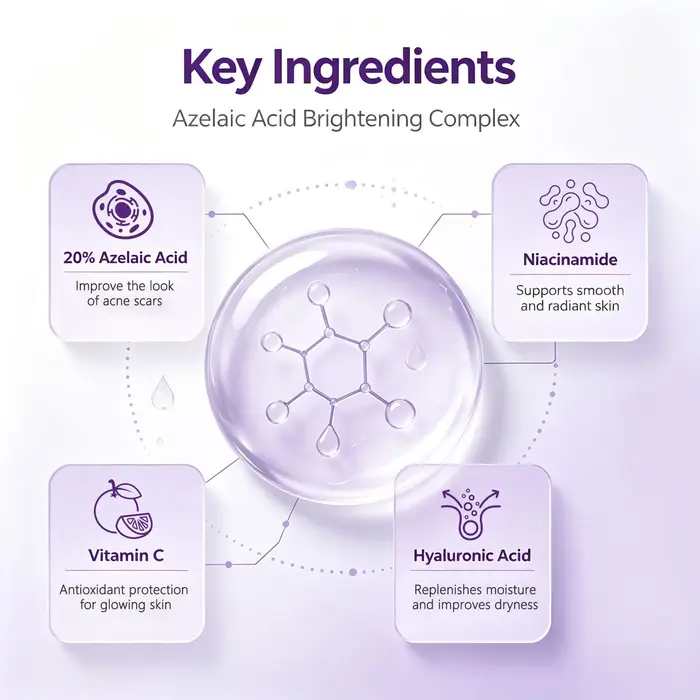 Crème éclaircissante à 20 % d'acide azélaïque – Formule intensive 10X pour une hydratation profonde, un éclat renforcé et un teint uniforme.